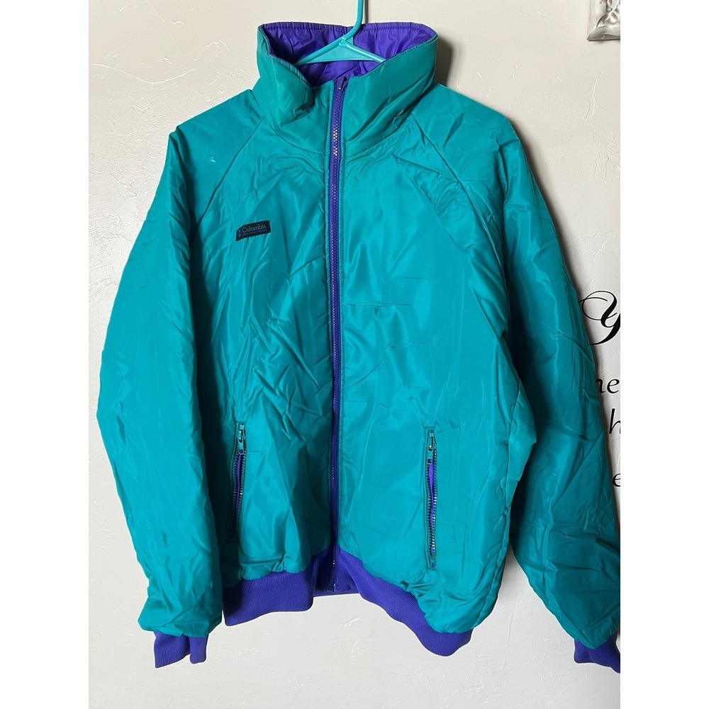 Columbia vintage retro Reversible Jacket Teal Purple Zip Up Large Sportswear